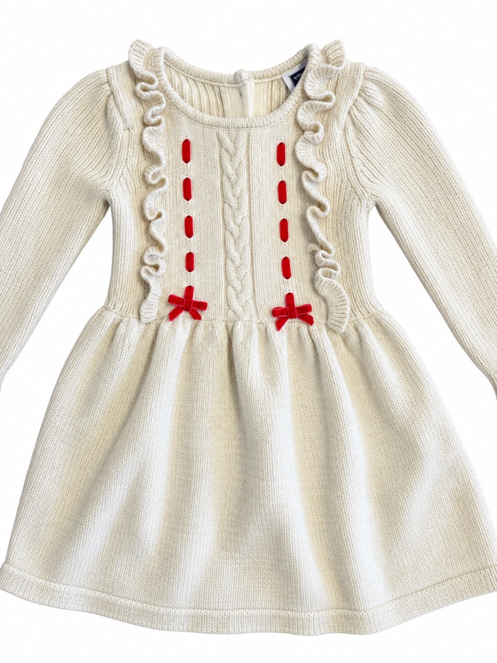Janie and Jack 6-12M Cream Gold Knit Sweater Dress Red Velvet Bows